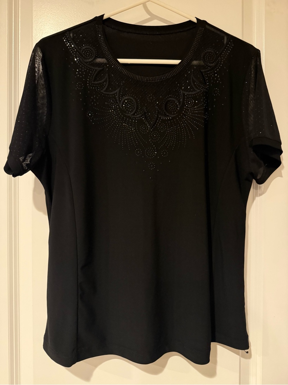 Women’s Black Embellished Short-Sleeve Top